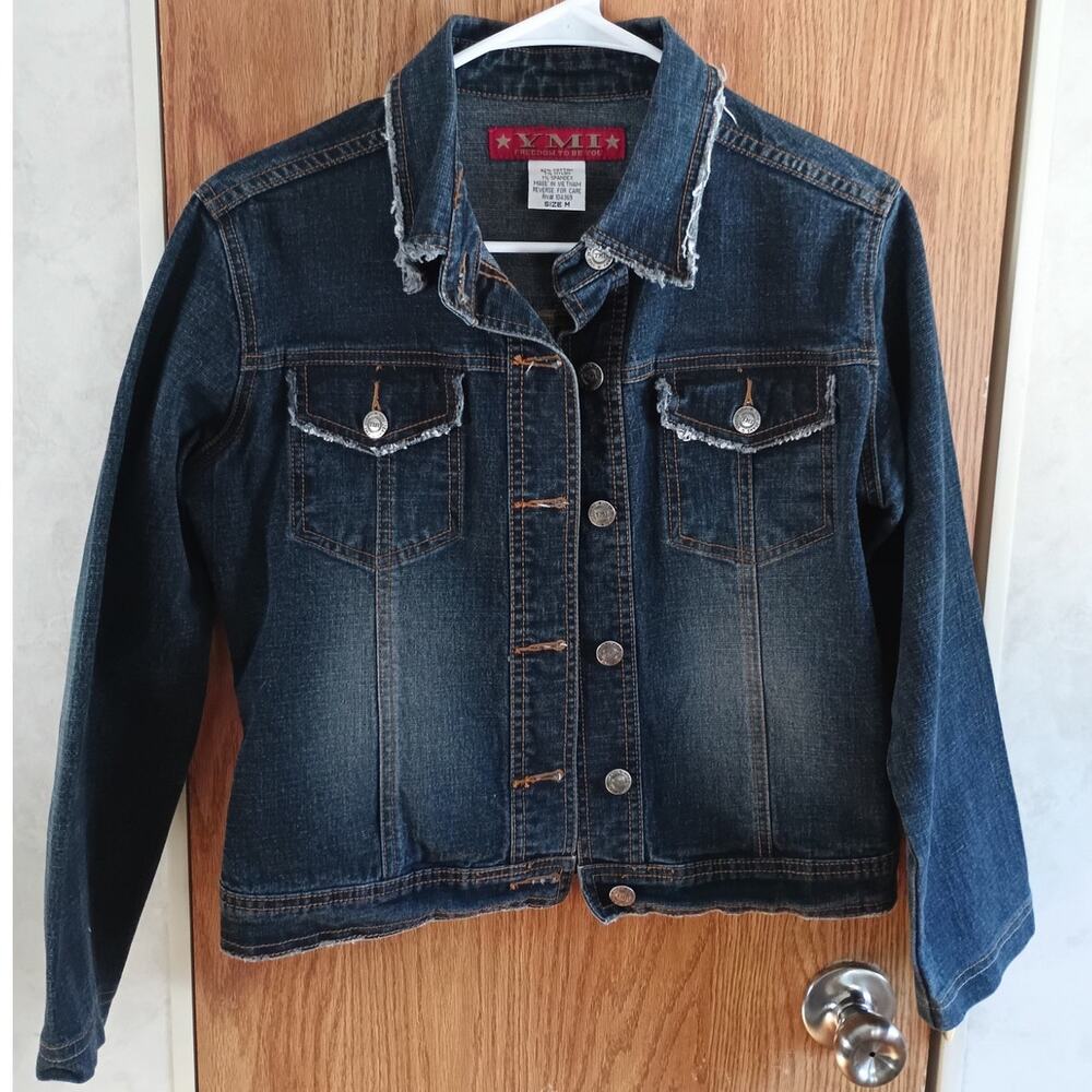 Vintage Y2K YMI Denim Jacket Cropped Fitted Dark Wash Stretch Size Small 2000s
